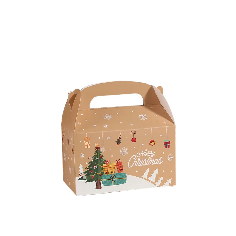 Caja de regalo de Navidad de papel Kraft con asa, cajas de embalaje de regalo de recuerdo de manzana de Nochebuena, suministros para fiesta de Feliz Navidad de Año Nuevo, 12/24 Uds.