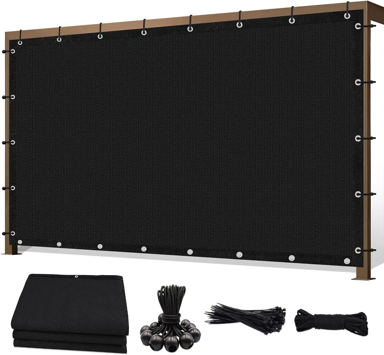 

10'x10' 90% UV Block Shade Cloth for Outdoor Patio, Pergola Cover, Privacy Screen - Black