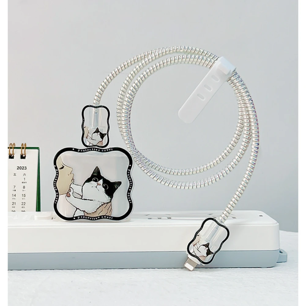 Cute Cat 5pcs Charging Data Cable Protector Winder Accessories For iPhone 18/20w Charger Protective Cover