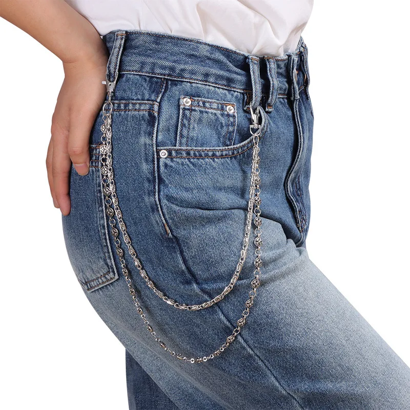 Multi‑Layer Retro Flower Pattern Pants Chain Unisex Metal Waist Chain Vintage Punk Jeans Hanging Ornament Street Decor Accessory