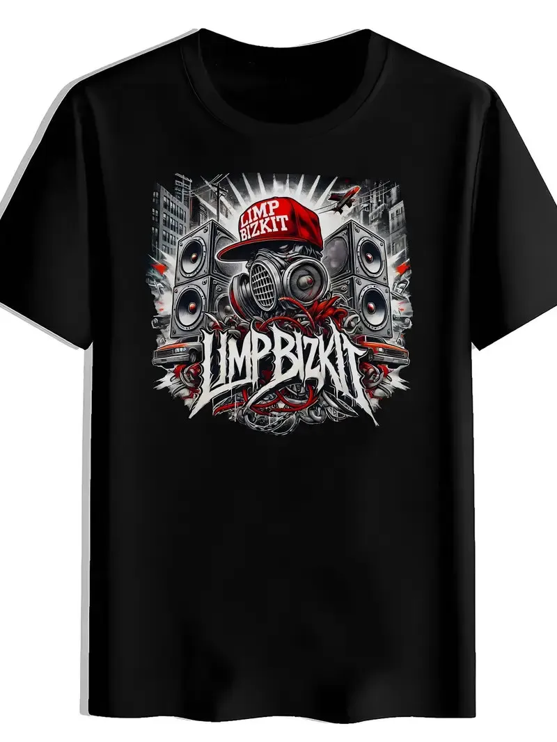 Camiseta gráfica vintage de banda de rock para hombre - Camiseta negra de manga corta con cuello redondo