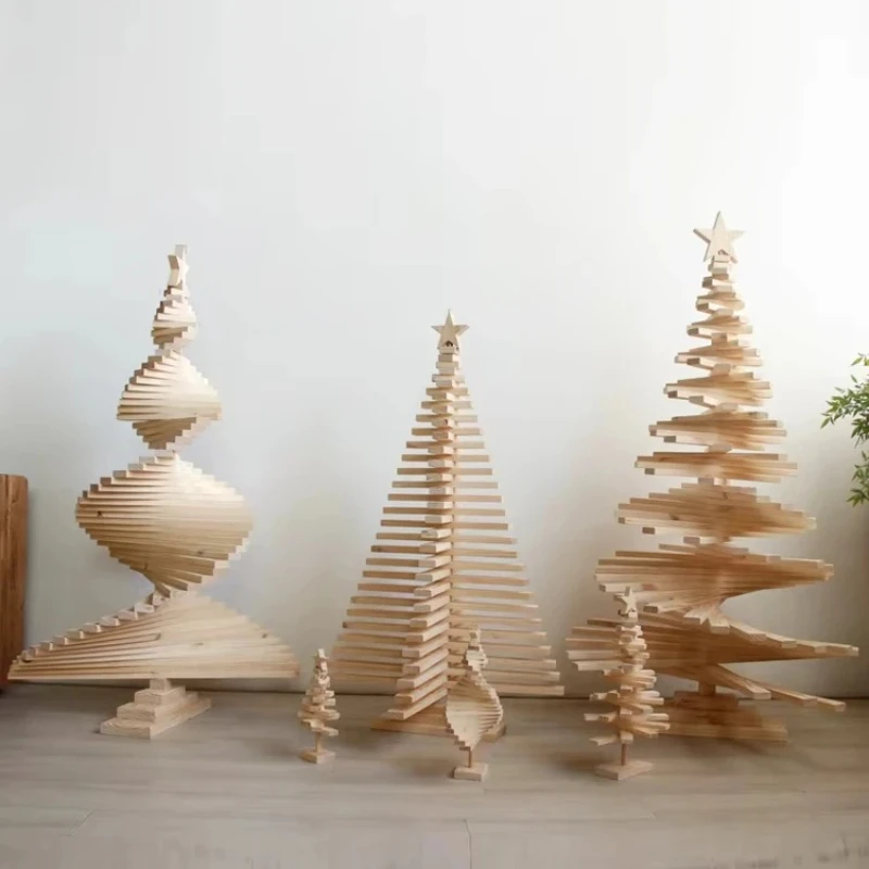 Gifts Handmade wooden luminous rotatable Christmas tree decorations gifts