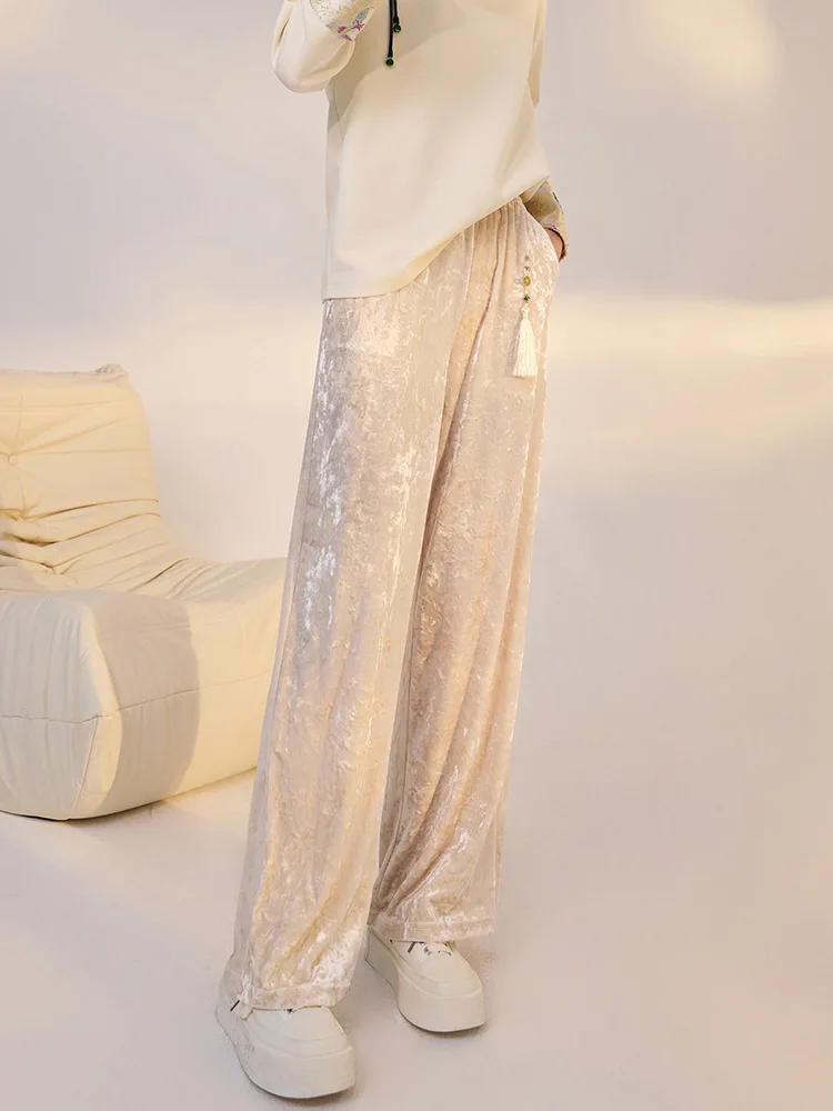 

Новые китайские брюки из вельвета с широкими штанинами, средней длины, осенне-зимние, повседневные, в национальном стиле, с высокой талией, с вышивкой в виде цветов...