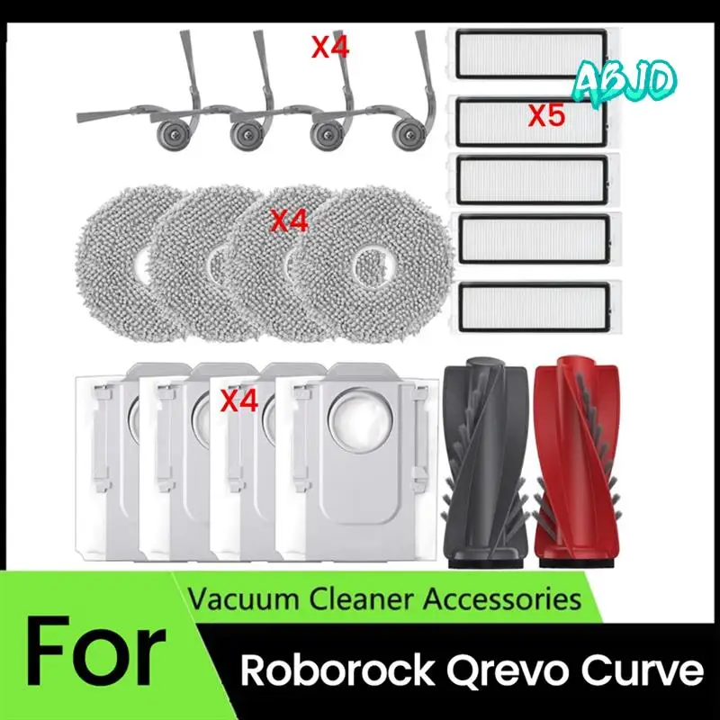 

ABJO-Replacement Parts For Roborock Qrevo Curve Robot Vacuum Attachments Main Brush Side Brush HEPA Filters Mop Cloth Dust Bags