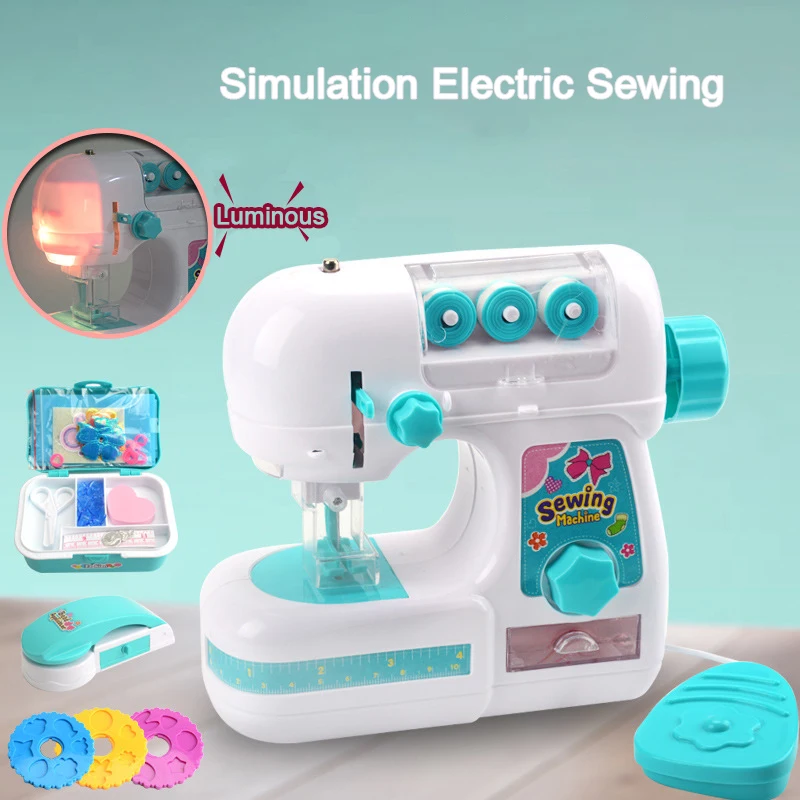 Mini Electric Sewing Machine Toys Educational Learning Design Clothing Toy for Kids Girls Children Pretend Play Housekeeping Toy