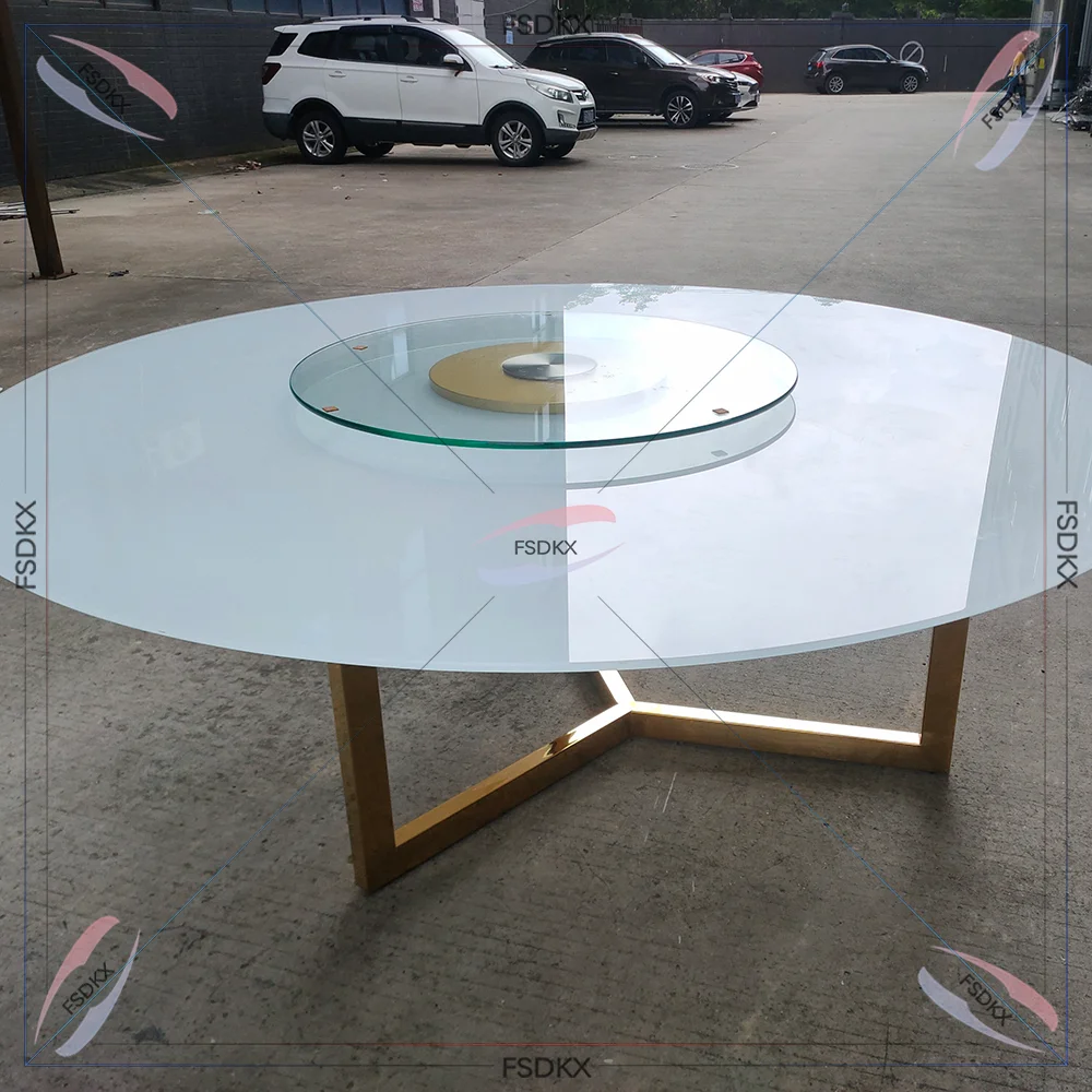 Factory Price Round Stainless steel Legs Dining Tables Mirror Glass Wedding Dining Table For Home Party Banquet Funiture