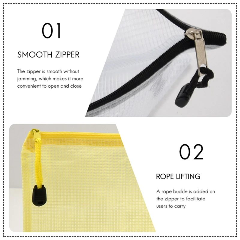 16Pcs Mesh Zipper Pouch Document Bag,Waterproof Zip File Folders,A4 Size, for School Office Supplies,Travel Storage Bags-VVBC
