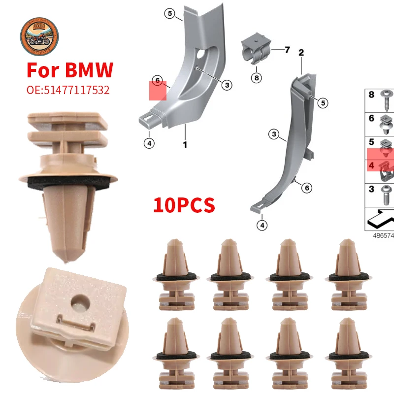 

10pcs Car Sill Door Entrance Trims Clips Fastener 51477117532 For BMW 318i 320i 325i 520 523 530 X1 X5 X6 Interior Accessories