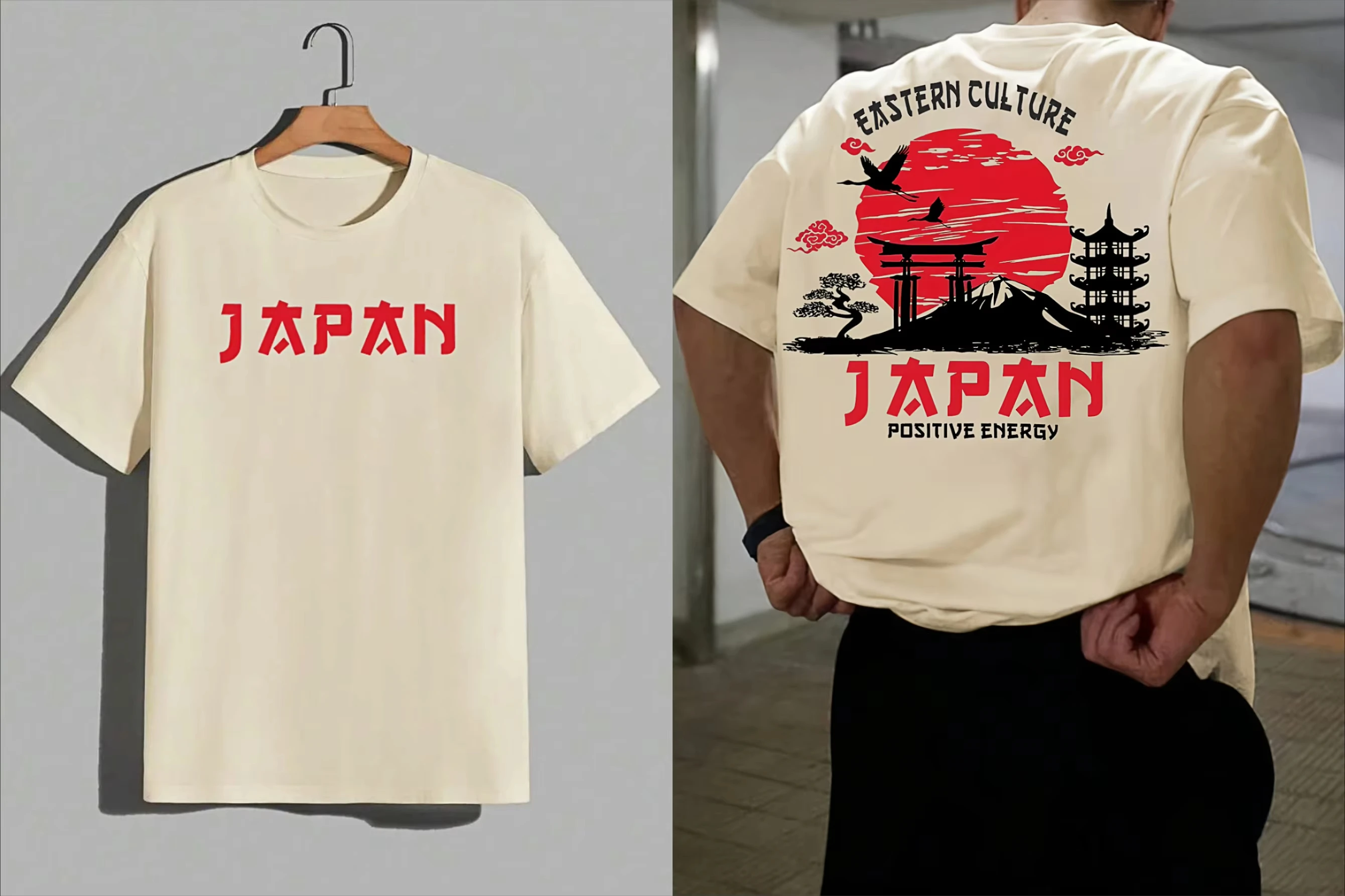 Men Women T-Shirt Eastern Culture Fuji & Torii Gate Graphic Tee Traditional Japanese Streetwear Casual Cotton Tops