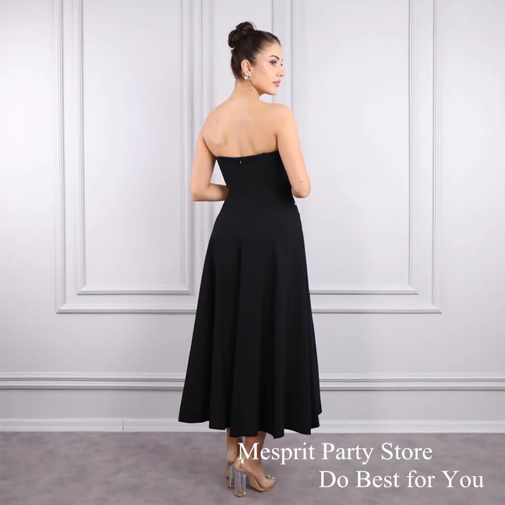 Crystal Prom Dress Strapless Customized Rhinestone A Line Satin Cocktail Party Dresses Saudi Black Evening Gown for Woman