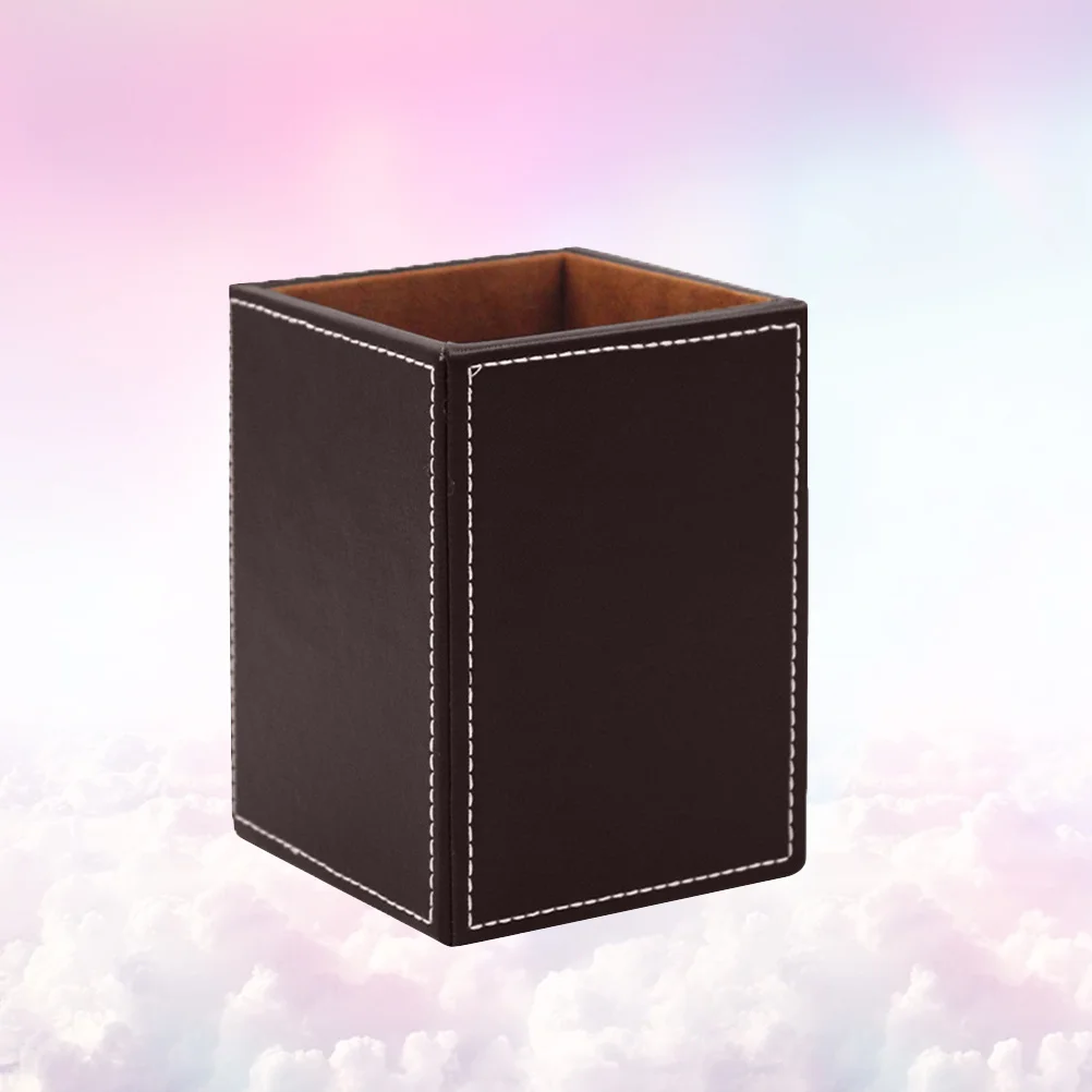 PU Pen Holder Simple Stylish Desktop Organizer Office Supplies Storage Container Elegant Pen Pot Brown