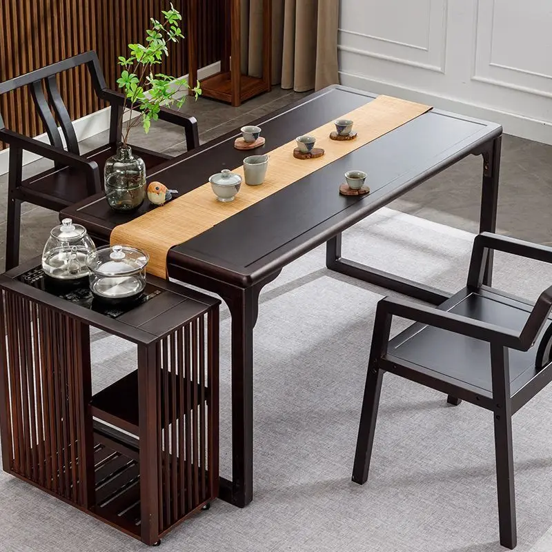 Mesa de chá pequena com varanda, mesa de chá de escritório, nova combinação de mesa e cadeira de madeira maciça chinesa