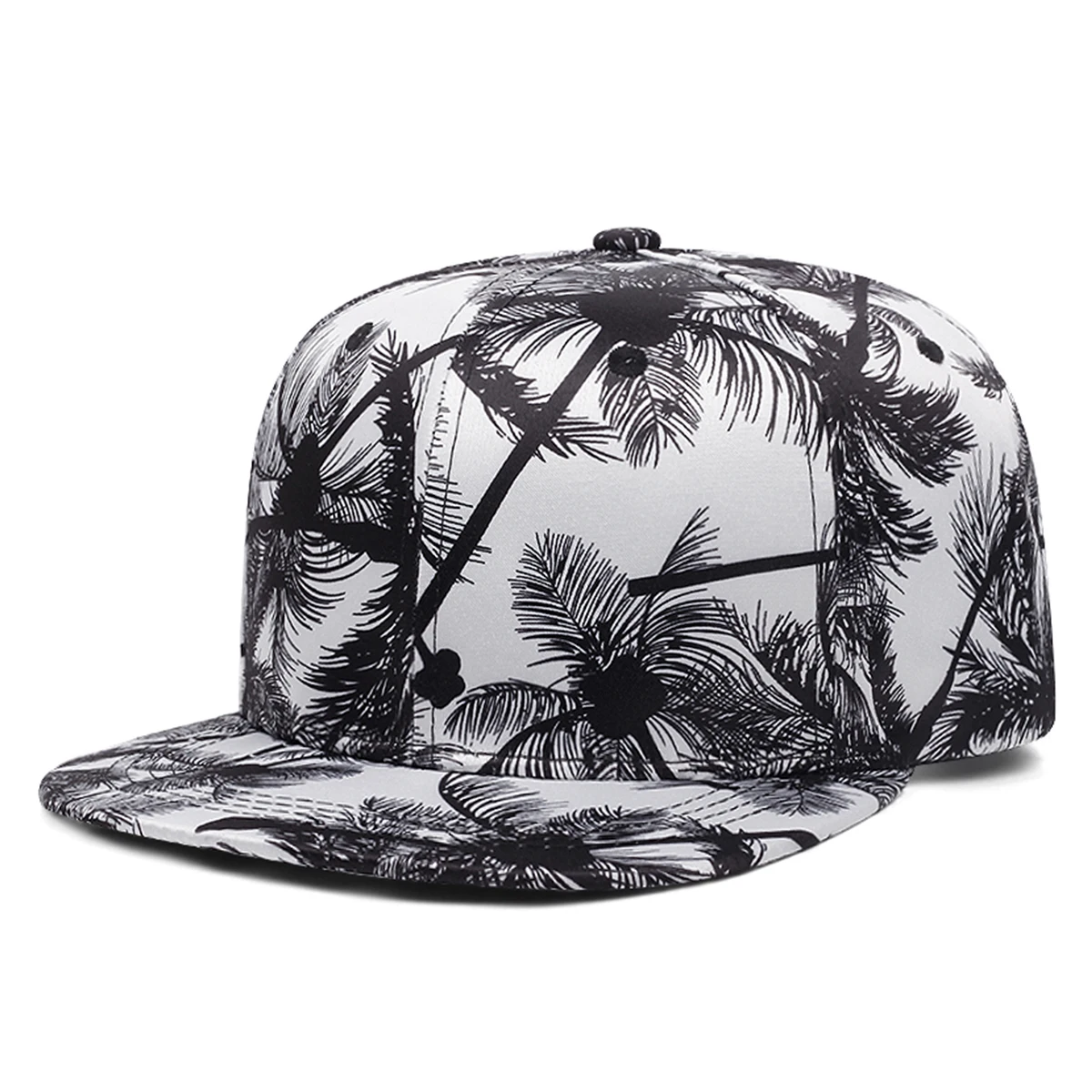 Men\'s Fashion Hip Hop Blue Coconut Tree Hat Brim Adjustable Baseball Hat Straight Buckle Snapback Cap Outdoor Sun Hat