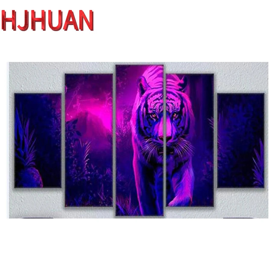 

5pcs Diamond Painting Dark night forest, tiger animal Diamond Embroidery Rhinestone Mosaic Picture by numbers hobby gift custom