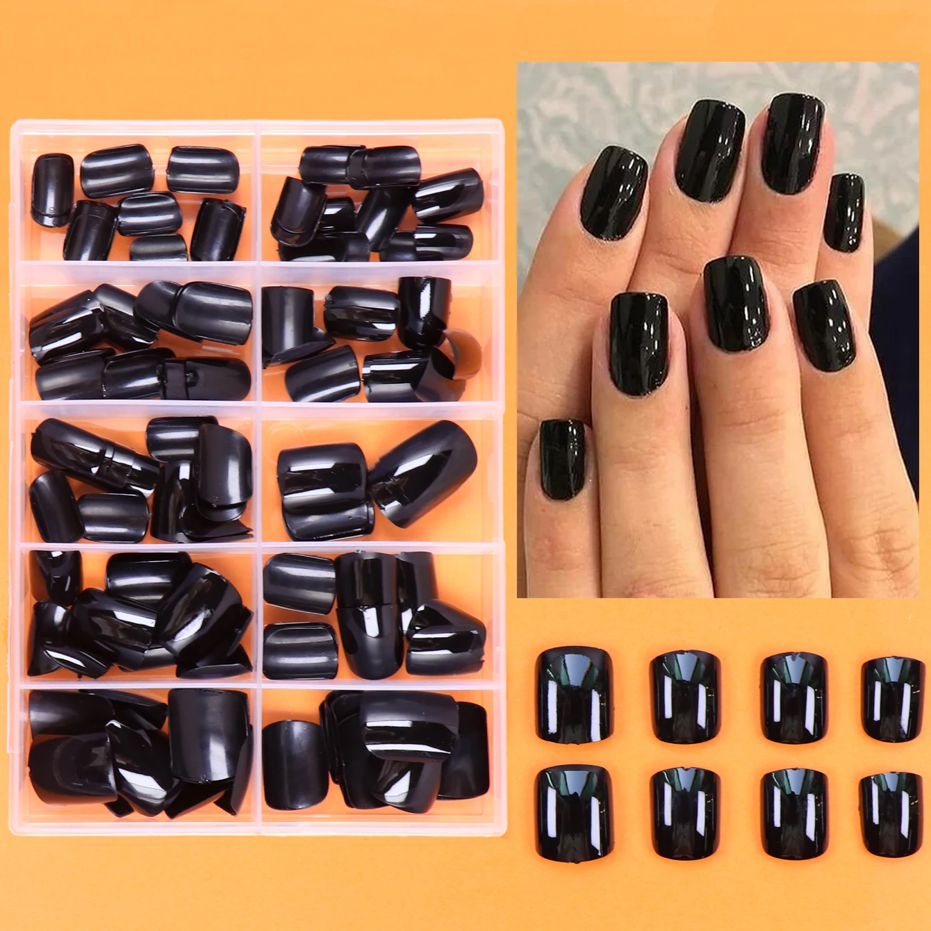 

120pcs-box Medium black Square Fake nails Suitable For Girls And Women Gift And Nails Supplies&Wholesale&DIY&Valentine'sDay