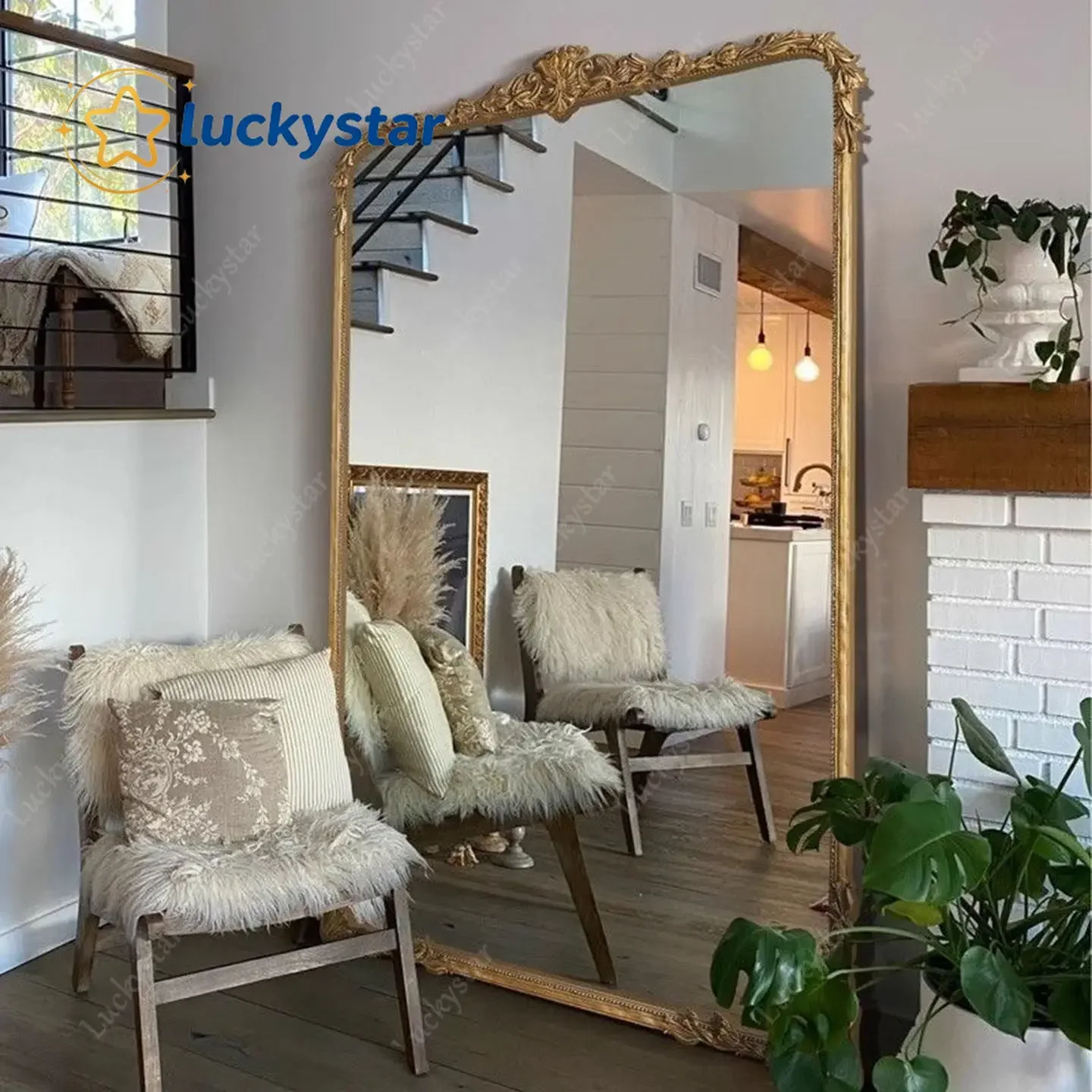 Vintage carved full-length mirror clothing store wall-mounted fitting mirrorTJ