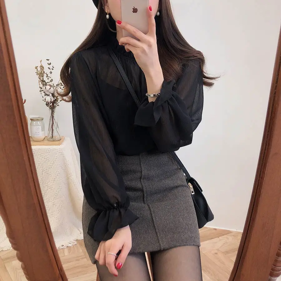Koreański styl New Arrival wiosenna szyfonowa bluzka w stylu koreańskim - elegancka koszula damska z długim rękawem