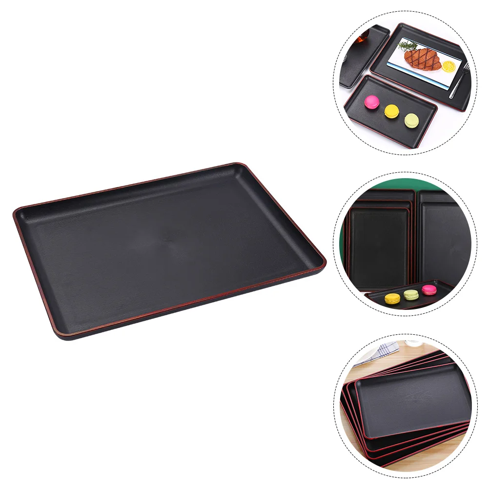 

1pc Wooden Grain Decorative Storage Tray Tea Serving Plate Kitchen Organizer Fruit Tea Set Plate Household Storage Tray Black