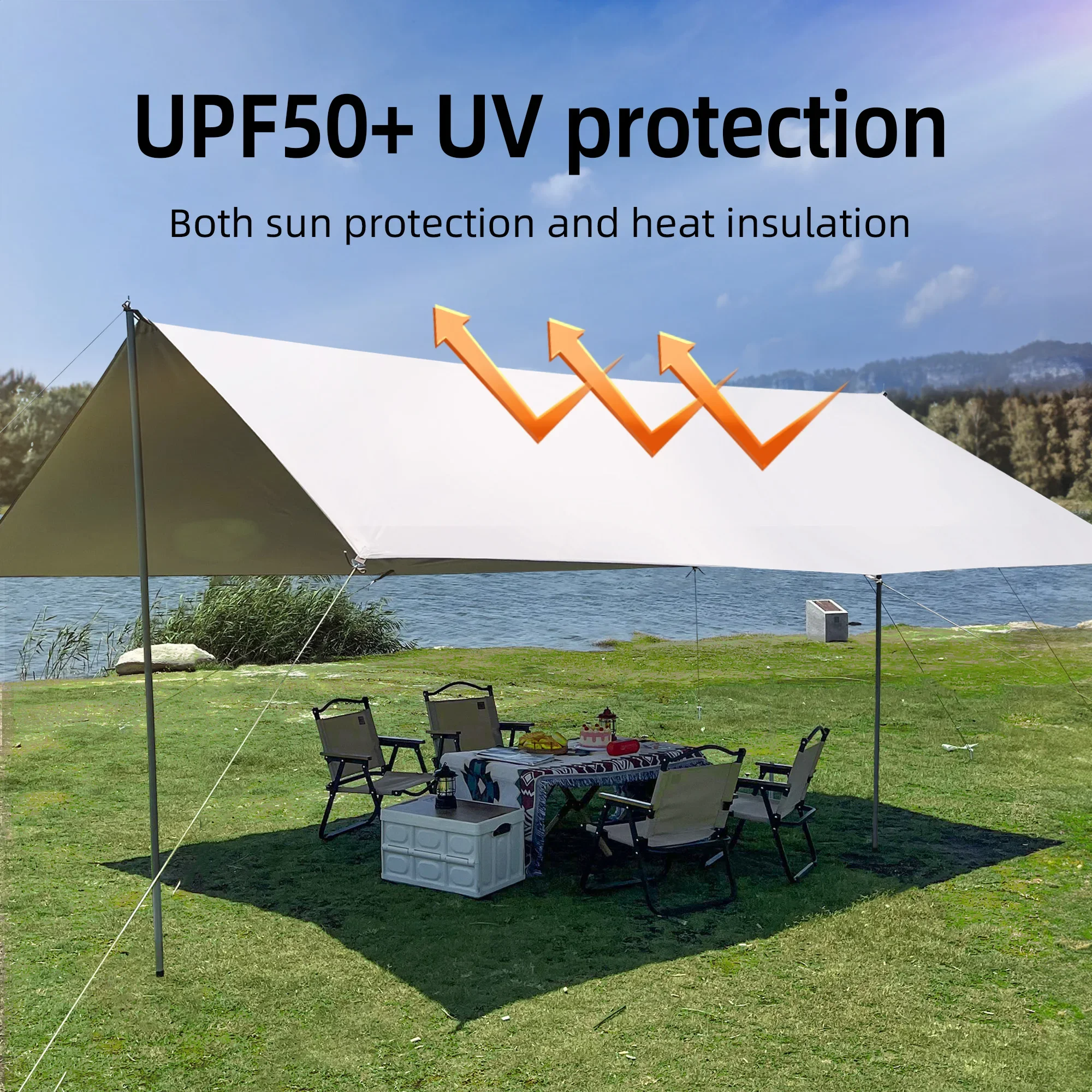 

Camping Tarp with 2 Poles, Beach Shade Windproof Design, Larger Shelter UPF50+ Portable Tent Cover & Beach Canopy & Rain
