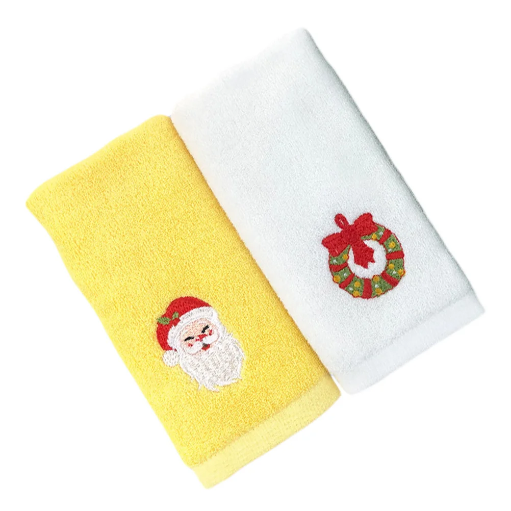

2Pcs Xmas Elements Cotton Towel Beautiful Theme Design Christmas Cotton Towel Christmas Gifts