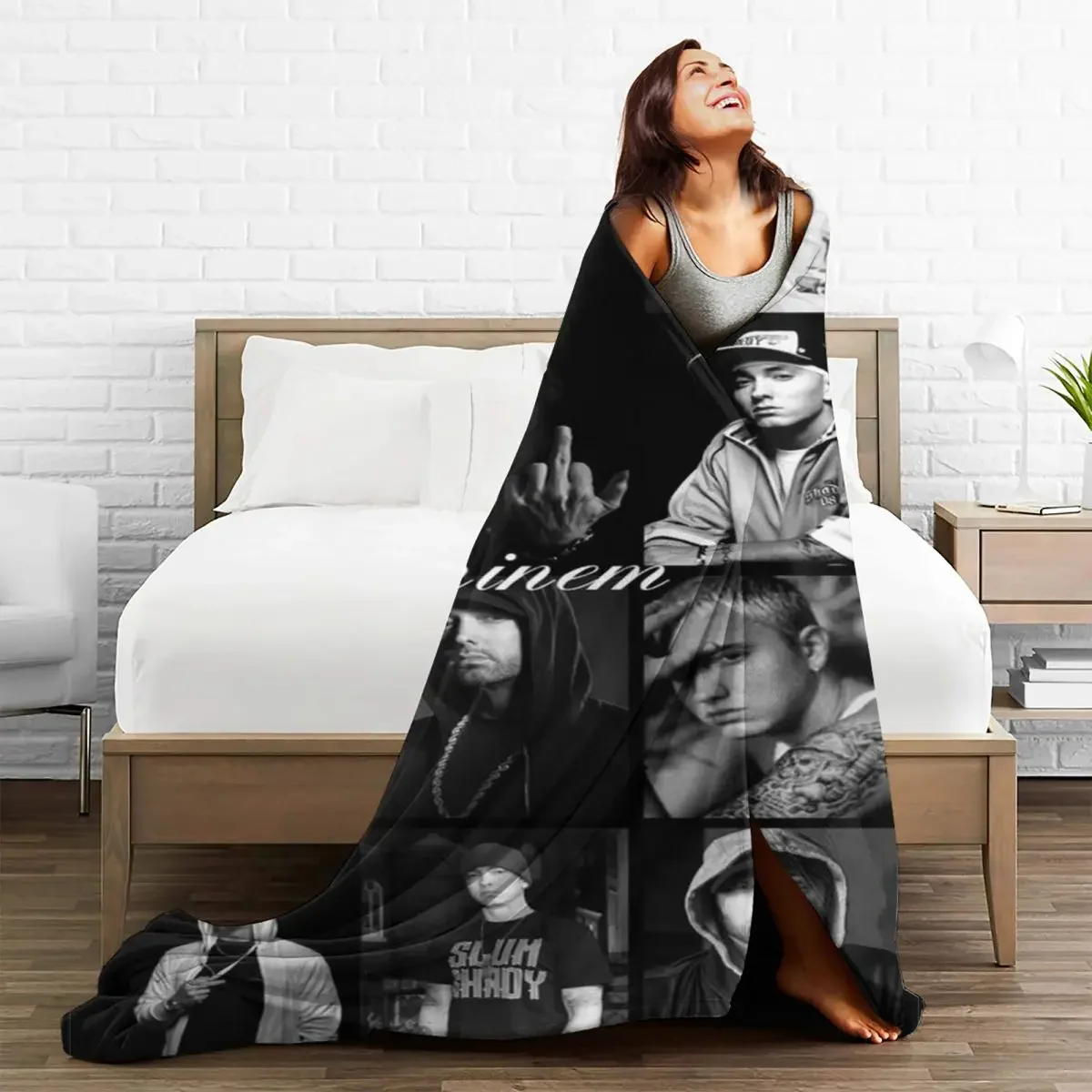 

Eminem Pop Rapper Baby Blankets Plaid Sofa Cover Flannel Winter Soft Multifunction Throw for Bed Outdoor Plush Thin Quilt