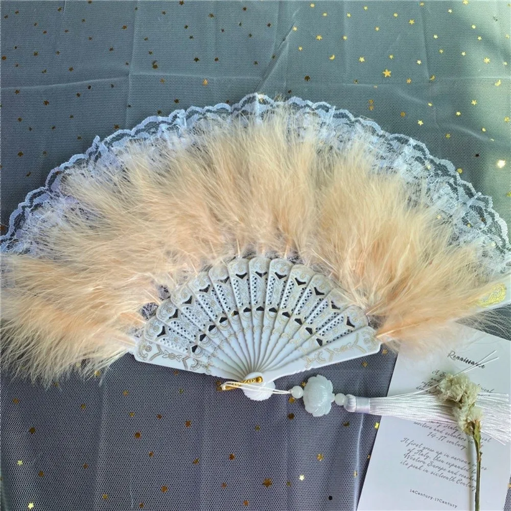 Chinese Ancient Style Foldable Cheongsam Hand Fan with Plastic Fan Bone Vintage Retro Classical Fur Women's Fashion Show Fan