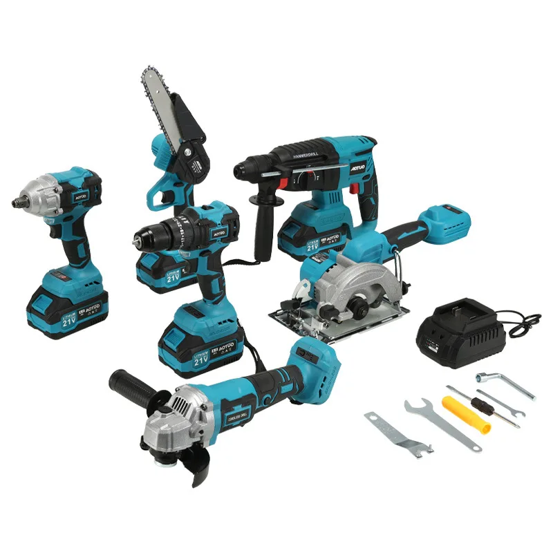Brushless lithium battery hand  drill angle grinder electric wrench electric hammer electric round tool set