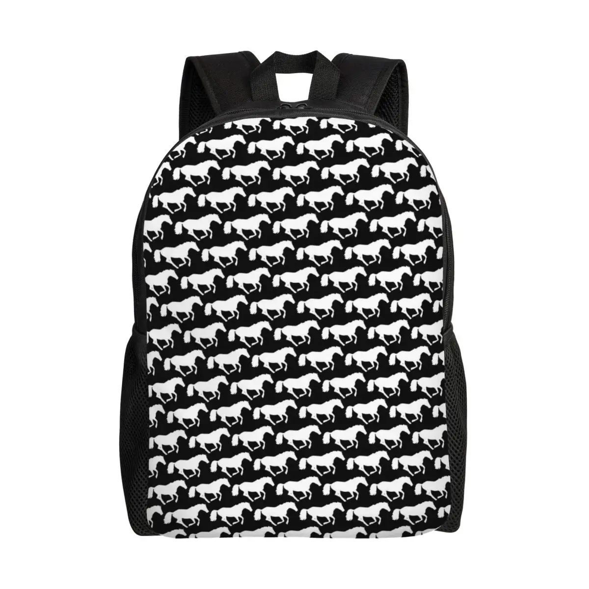 

Horse Print Backpack Black and White Daily Backpacks Female Pretty School Bags Colorful Pattern Rucksack