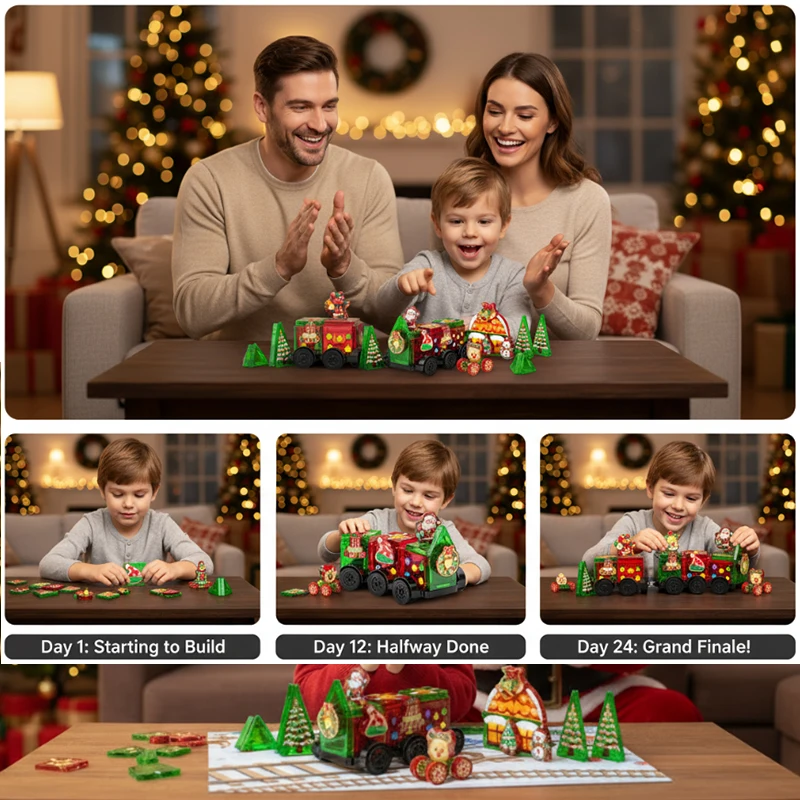 عيد الميلاد تقويم القدوم البلاط المغناطيسي 45 قطعة عيد الميلاد موضوع البلاط المغناطيسي بناء لعب للأطفال الجذعية تعلم هدايا عيد الميلاد