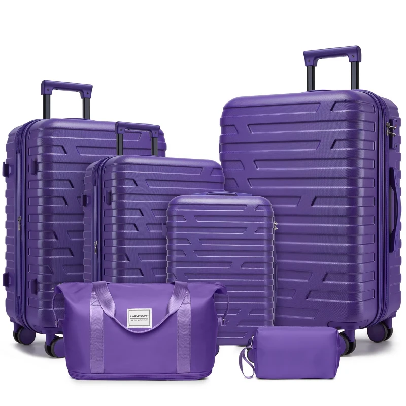 Durable Hard Shell Grape Purple Luggage Set - 6-Piece Lightweight Expandable Luggage with Travel Bag for Travel and Vacation