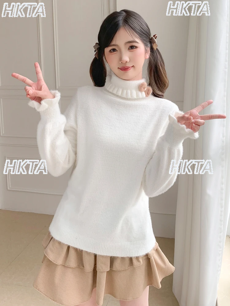 

Лолита внутри, милый кукольный воротник, норковый осенний свободный повседневный пуловер, свитер, женский теплый вязаный свитер с длинными рукавами и пузырьками