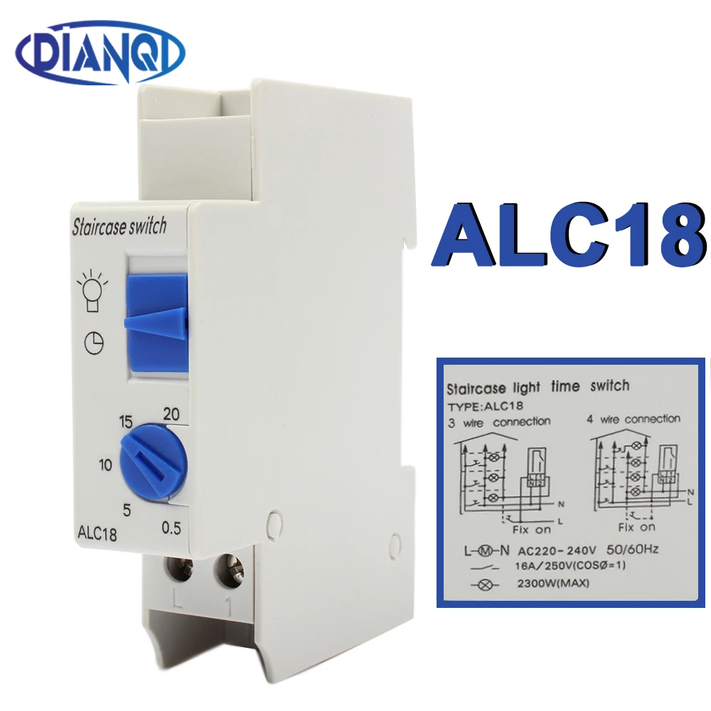 Din rail Staircase Lighting Timer Switch timer relay 220VAC 16A used for corridor lighting Mechanical Din Rail timer ALC18