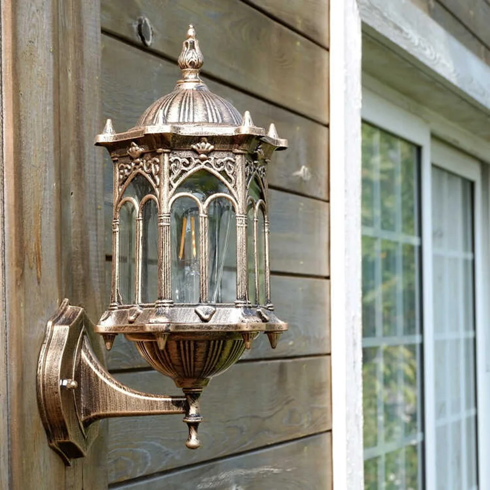 8" Crown Outdoor Wall Light European Vintage Bronze Sconce Waterproof Villa Outside Lantern for Porch Patio Garden E27
