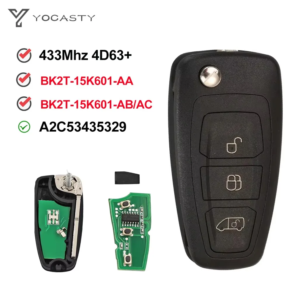 

YOCASTY BK2T-15K601-AA/AB/AC A2C53435329 433.92MHz FSK 3btn Smart remote Key fob For Ford Transit Custom 2012 2013 2014 2016