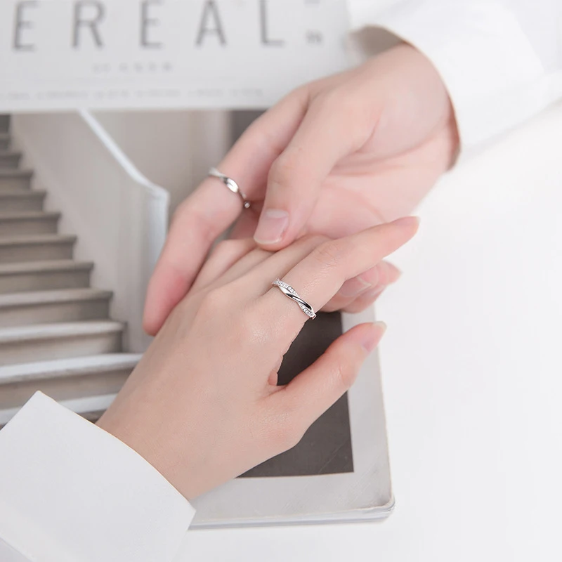 Modian Romantic Lovers Engagement Ring for Women Men 925 Sterling Silver Shining Zircon Adjustable Open Ring Fine Jewelry Bijoux - Image 2