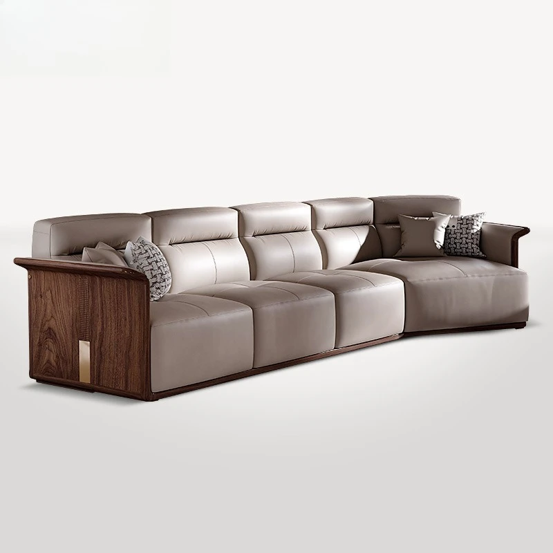 Modern simple solid wood sofa black walnut living room straight row combination large flat floor villa furniture