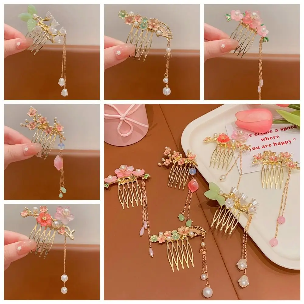 

Classical Tassel Flower Hair Comb Fan Pearl Children's Hairpin Hair Fork Hair Sticks for Buns Chinese Style Hair Stick Children