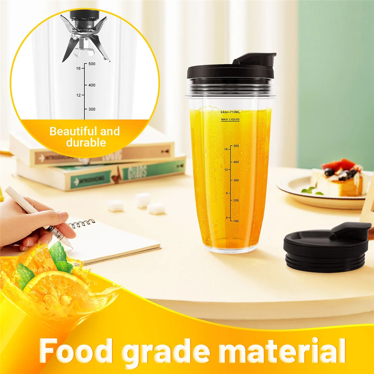 قطع غيار خلاط JKQZ للنينجا، كوبين 24 أونصة مع أغطية للذهاب، شفرة مستخرج 7 زعانف، لجهاز Nutri Ninja Auto IQ #2