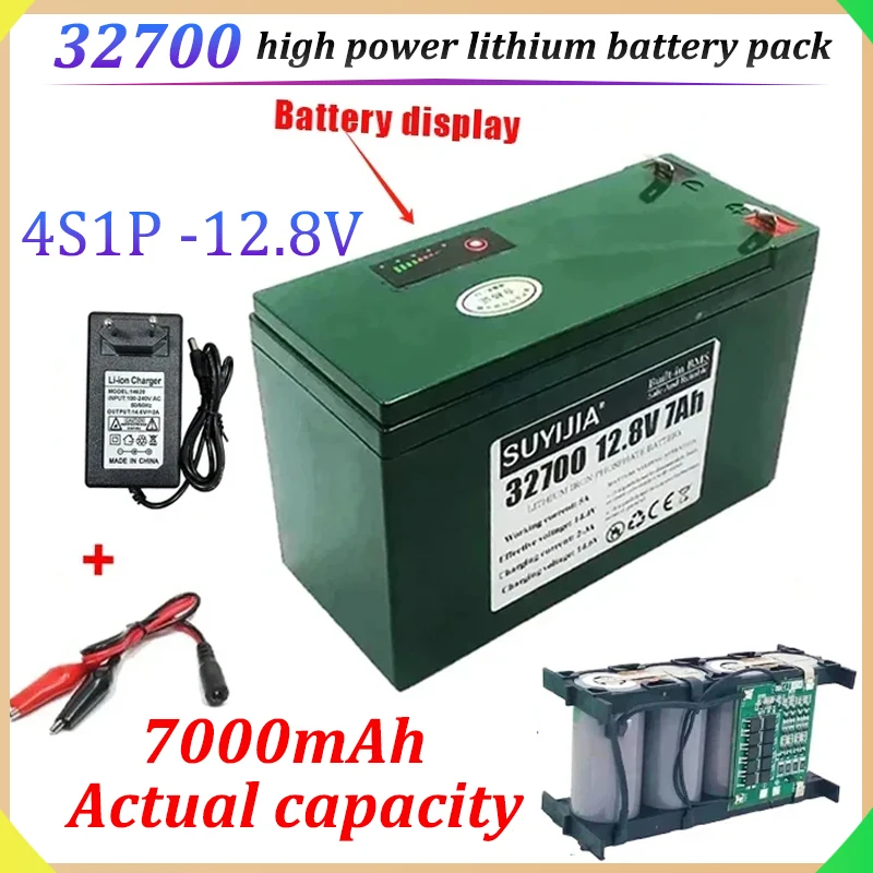 New 4S1P 32700 12.8V Battery Pack, Real Capacity 7000mAh, with 4S 7A Balanced BMS Electric Bicycle Electric Boat 12V Car Battery