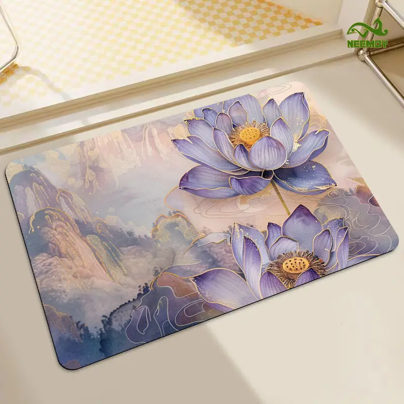 Lotus Bathroom Water-absorbing Foot Pads Non-slip Quick-drying Water-rubbing Foot Pads The Door of The Toilet High-value Carpet