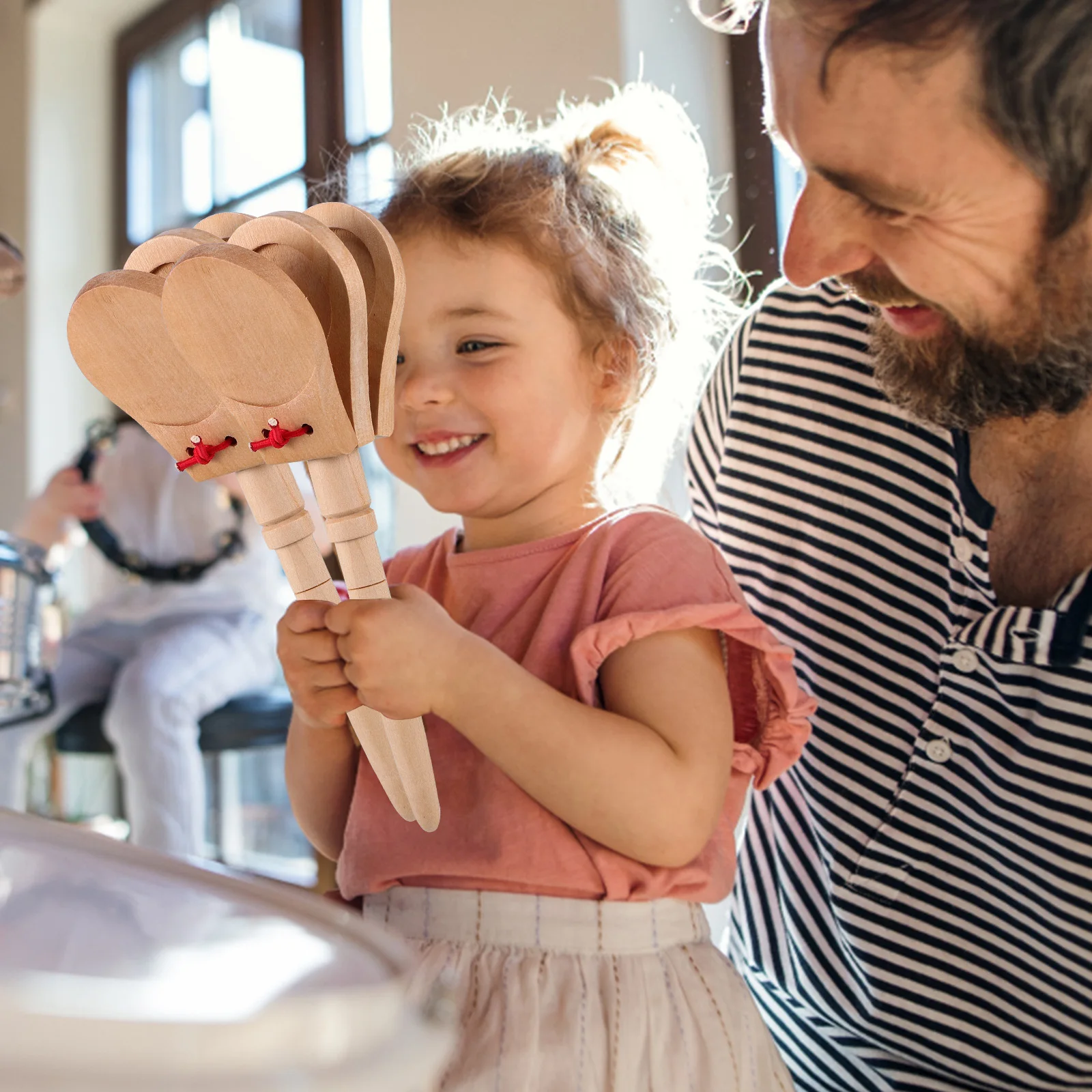 

4Pcs Wood Castanets Wooden Percussion Instruments Portable Small Handheld Castanet Educational Musical Instruments