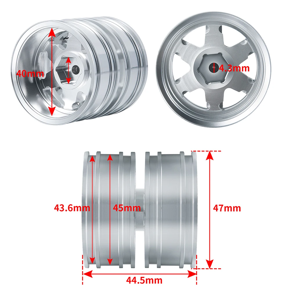 AXSPEED Tamiya Rear Wheel Rim Aluminum Alloy 6 Spokes Wheel Hub for 1/14th Scale RC Tractor Truck Trailer Tipper Cargo Car Parts