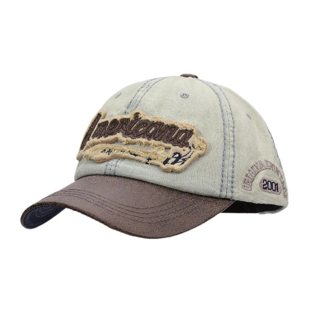 

Splicing American Retro Baseball Caps Cotton Denim Tattered Jeans Sun Hat Sunscreen Baseball Hat Peaked Cap Outdoor