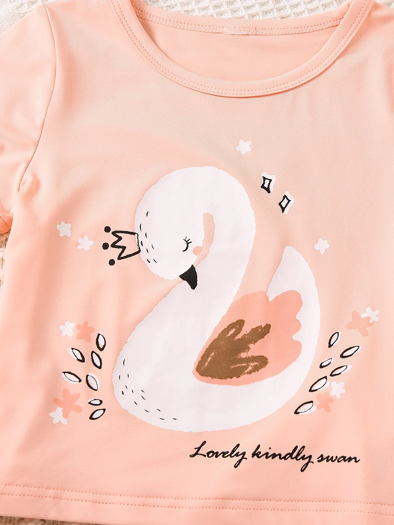 Summer Girls 2PCS Clothing Set Comfortable Feeling  Swan Pattern Baby Girls Sweatpants Clothes Set Toddler Girls Outfits