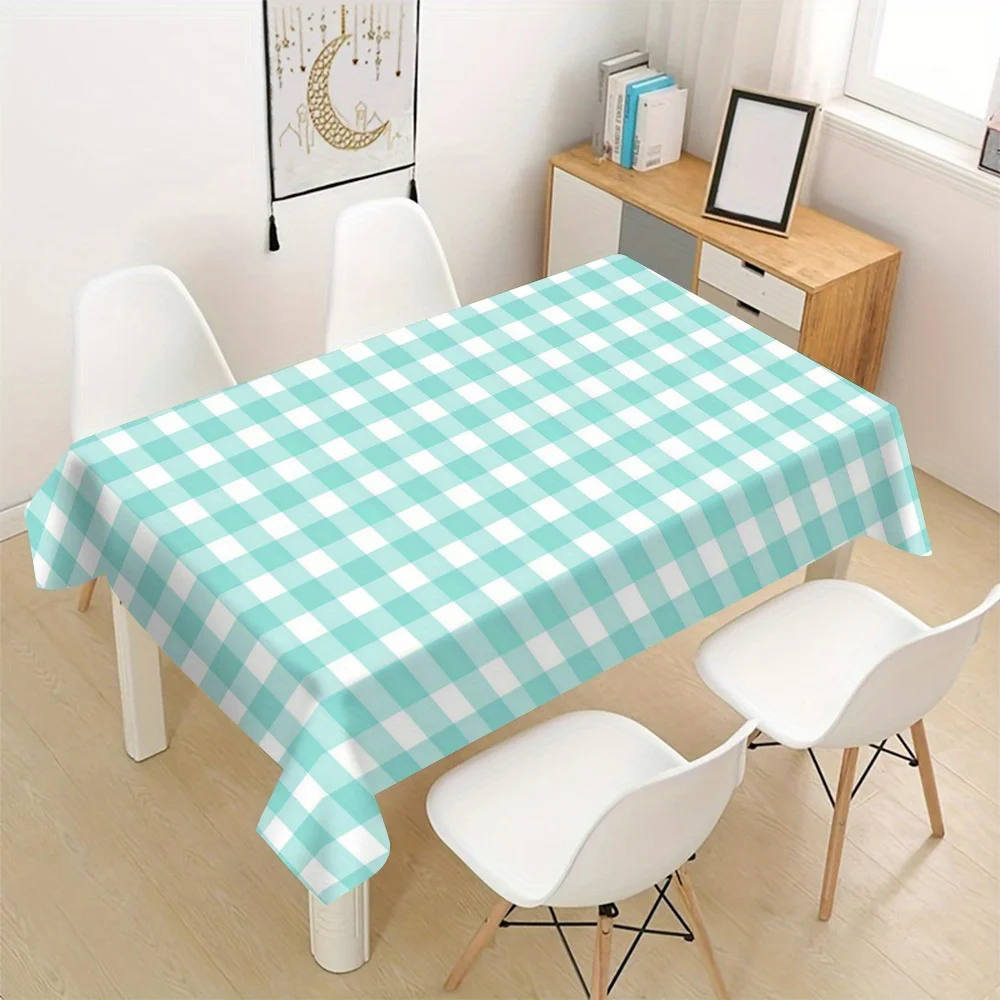 Charming Blue and White Gingham Picnic Tablecloth Waterproof Dining Table Cover for Home Party Decor