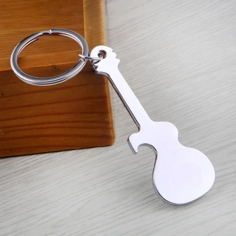 Double Sided Polished Music Keychain Guitar Bottle Opener Creative Metal Gifts Free Engraving of Code Characters with Pictures