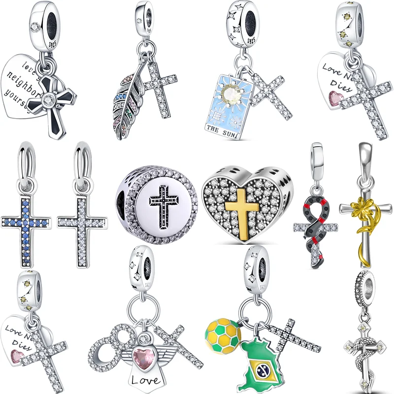 

925 Sterling Silver Church Cross Prayer Lucky Pendant Love Beads Fit Pandora 925 Original Charm Bracelet DIY Making Fine Jewelry