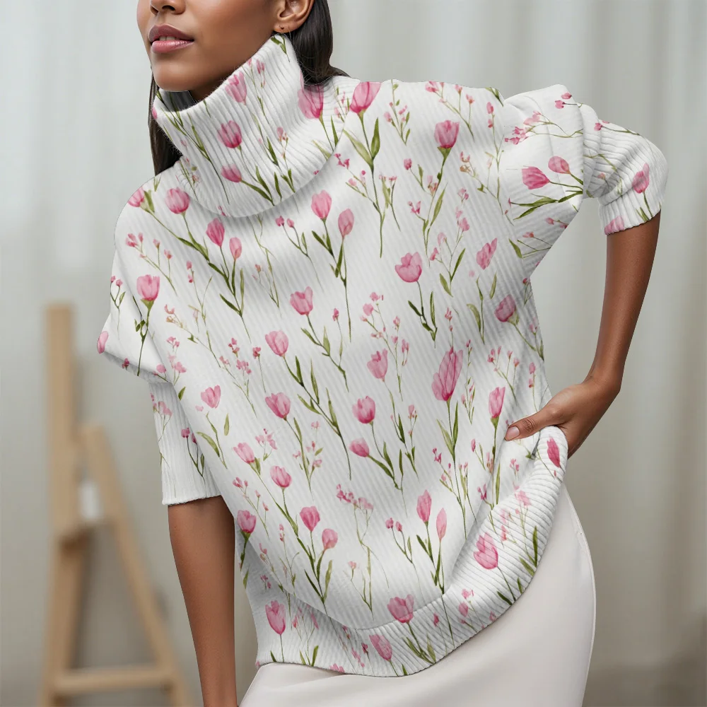 

Градиентный тай-дай с цветочным узором в виде листьев, водолазка, свитер с длинными рукавами, новинка 2025 года, женский повседневный женский свитер