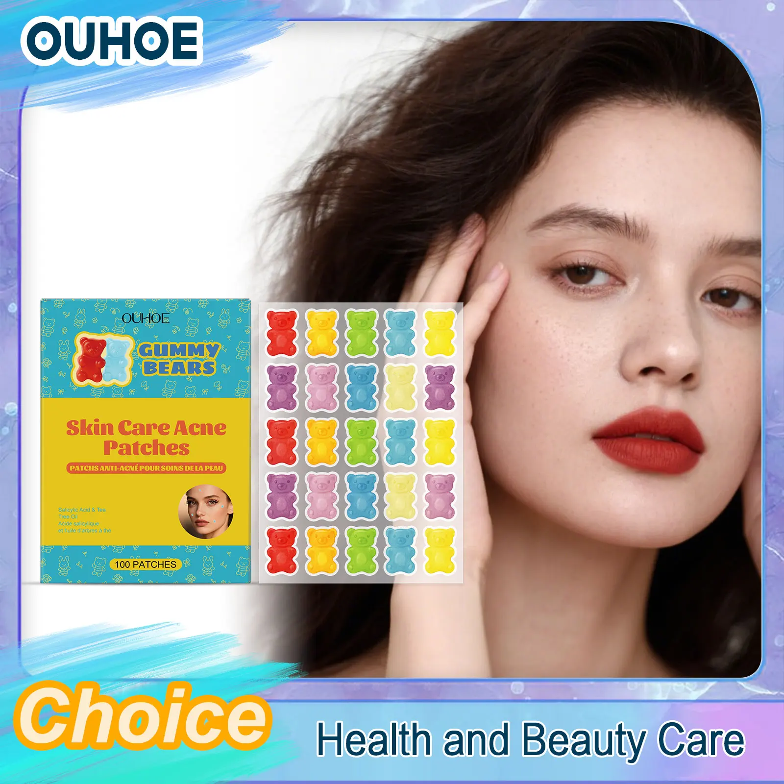 

Bear Shape Pimple Patches Colorful Cute Hydrocolloid Acne Removal Sticker Absorption Zit Invisible Healing Light Face Care Tools