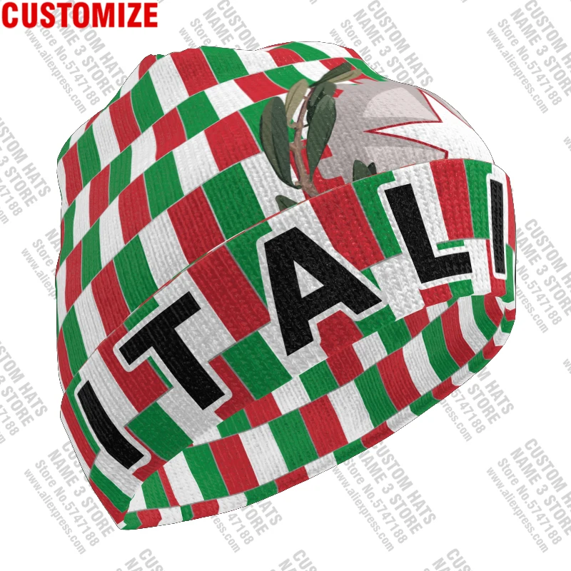 Italy Knitted Hat Free Custom Name Winter Cold Pullover Italiana Ita Flags Italian Knit Keep Warm Caps It Hip Hop Italia Beanies